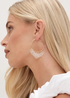 Mood Gold White Shell Charm Hoop Earrings