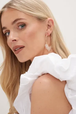 Mood Gold White Shell Charm Hoop Earrings