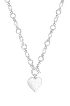 Mood Silver Molten Heart Ball Chain Long Pendant Necklace