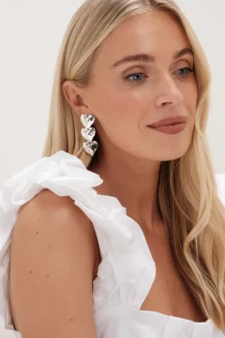 Mood Silver Polished Molten Heart Triple Drop Earrings