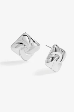 Mood Silver Polished Twist Statement Stud Earrings