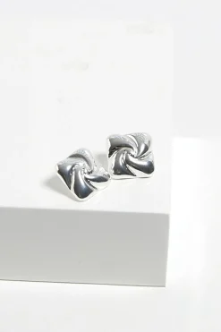 Mood Silver Polished Twist Statement Stud Earrings