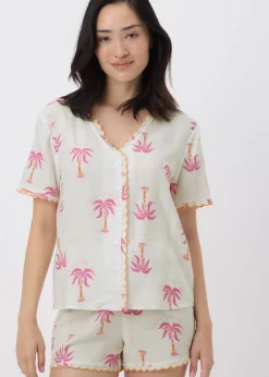 Multicolour Palm Tree Scallop Edge Pyjama Set
