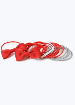 Multipack Girls Red Bow Hair Bobbles.