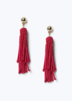 Muse Pink Seedbead Tassle Drop Earrings