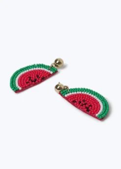 Muse Red Watermelon Seedbead Drop Earrings