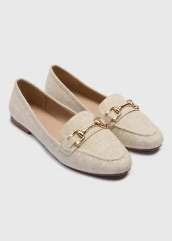 Natural Linen Blend Gold Metal Bar Loafers