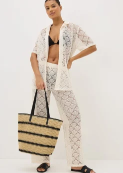 Natural Stripe Straw Beach Bag