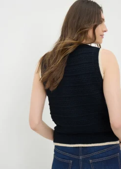 Navy Button Front Knitted Vest