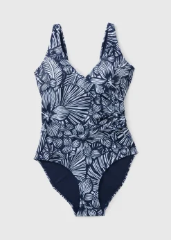 Navy Floral Wrap Swimsuit
