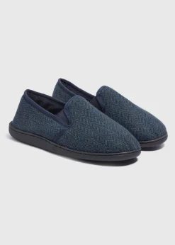 Navy Herringbone Gussett Thinsulate Slippers