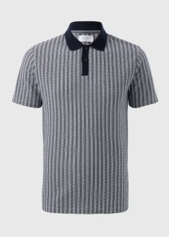 Navy Jacquard Stripe Polo Shirt