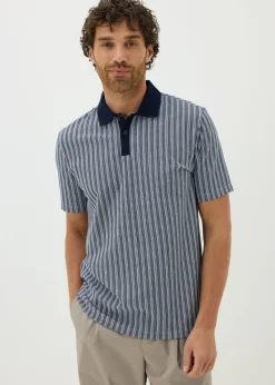 Navy Jacquard Stripe Polo Shirt
