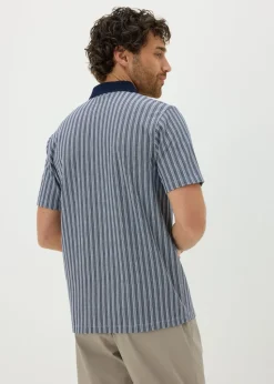 Navy Jacquard Stripe Polo Shirt