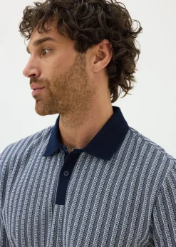 Navy Jacquard Stripe Polo Shirt