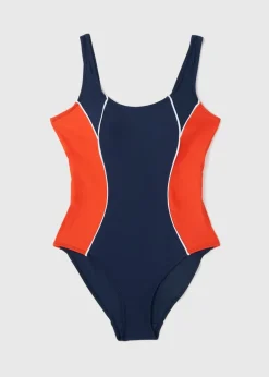 Navy Piped Detail Swimsuit