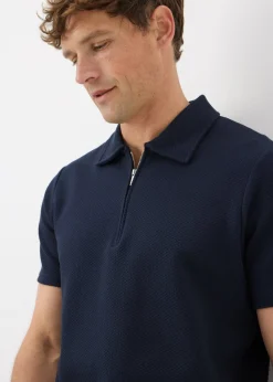 Navy Plain Textured Polo Shirt