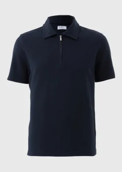 Navy Plain Textured Polo Shirt