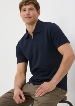 Navy Plain Textured Polo Shirt