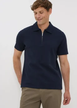 Navy Plain Textured Polo Shirt
