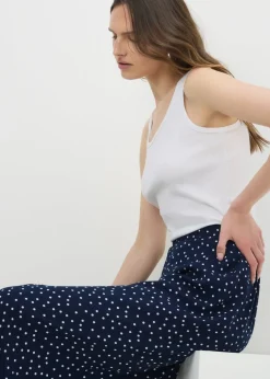 Navy Polka Dot Flared Hem Skirt