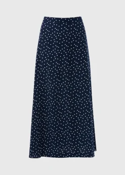 Navy Polka Dot Flared Hem Skirt
