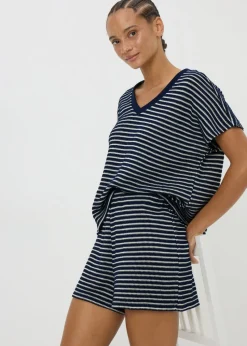 Navy Stripe Textured Co Ord Shorts