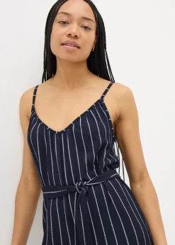 Navy Stripe Wide Leg Jersey Jumpsuit