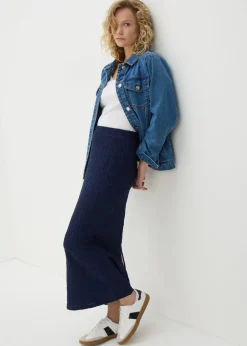 Navy Textured Midaxi Skirt