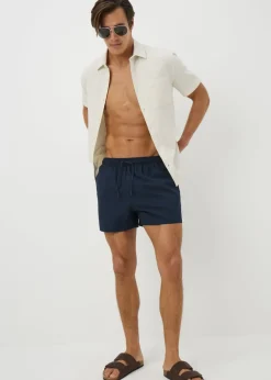 Navy Textured Seersucker Swim Shorts