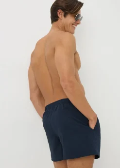 Navy Textured Seersucker Swim Shorts