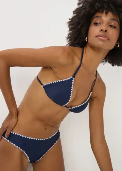 Navy Whip Stitch Triangle Bikini Top