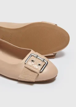 Nude Buckle Detail Ballet Flats