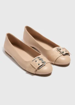 Nude Buckle Detail Ballet Flats