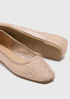 Nude Diamante Mesh Ballet Flats