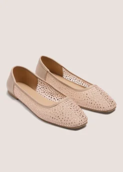 Nude Diamante Mesh Ballet Flats
