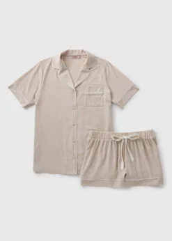 Oatmeal Button Through Short Pyjama Set