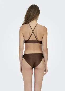 ONLY Brown Ribbed Bikini Bottoms