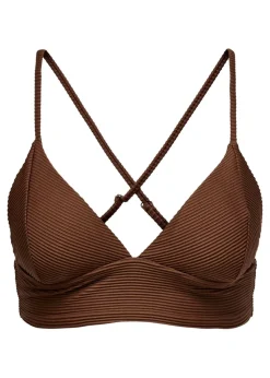 ONLY Brown Ribbed Bikini Top