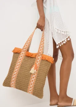 Orange Straw Beach Bag