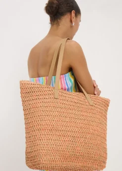 Orange Straw Shopper Tote Bag