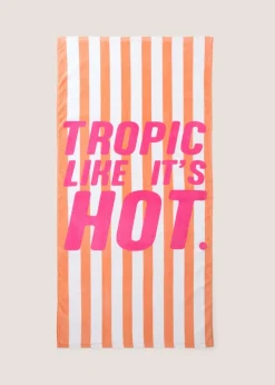 Orange Stripe Slogan Beach Towel