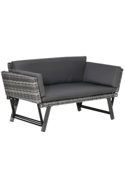 Outsunny 2 in 1Rattan Folding Chaise Lounger w/ Cushion