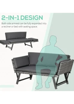 Outsunny 2 in 1Rattan Folding Chaise Lounger w/ Cushion