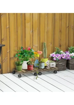 Outsunny 2 Pack Plant Stand with Wheels Flowerpot Holder 30L x 30W x 7Hcm