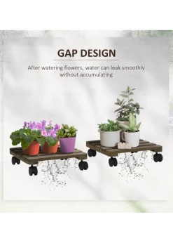 Outsunny 2 Pack Plant Stand with Wheels Flowerpot Holder 30L x 30W x 7Hcm