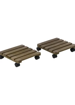 Outsunny 2 Pack Plant Stand with Wheels Flowerpot Holder 30L x 30W x 7Hcm