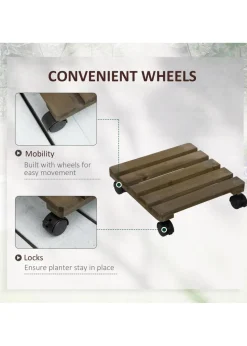Outsunny 2 Pack Plant Stand with Wheels Flowerpot Holder 30L x 30W x 7Hcm