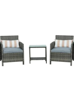 Outsunny 3 PC Outdoor Rattan Sofa Set with Chairs Coffee Table Cushion Grey