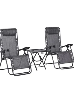 Outsunny 3 PCs Sun Lounger Table & Chairs Set with Cup Holders